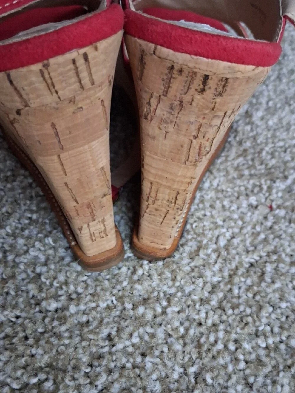 Diane Von Furstenberg Red Suede Cork Wedge Sandals